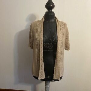 Sunny Leigh Tan knit open cardigan, size L
